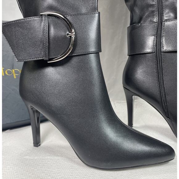 Modatope Knee High Boots Women Size 9.5 Black Faux Leather Pointed Toe NEW - Picture 3 of 16